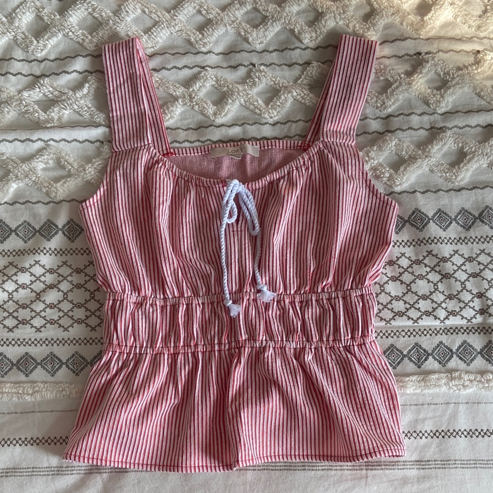 LOFT Red & White Striped Top